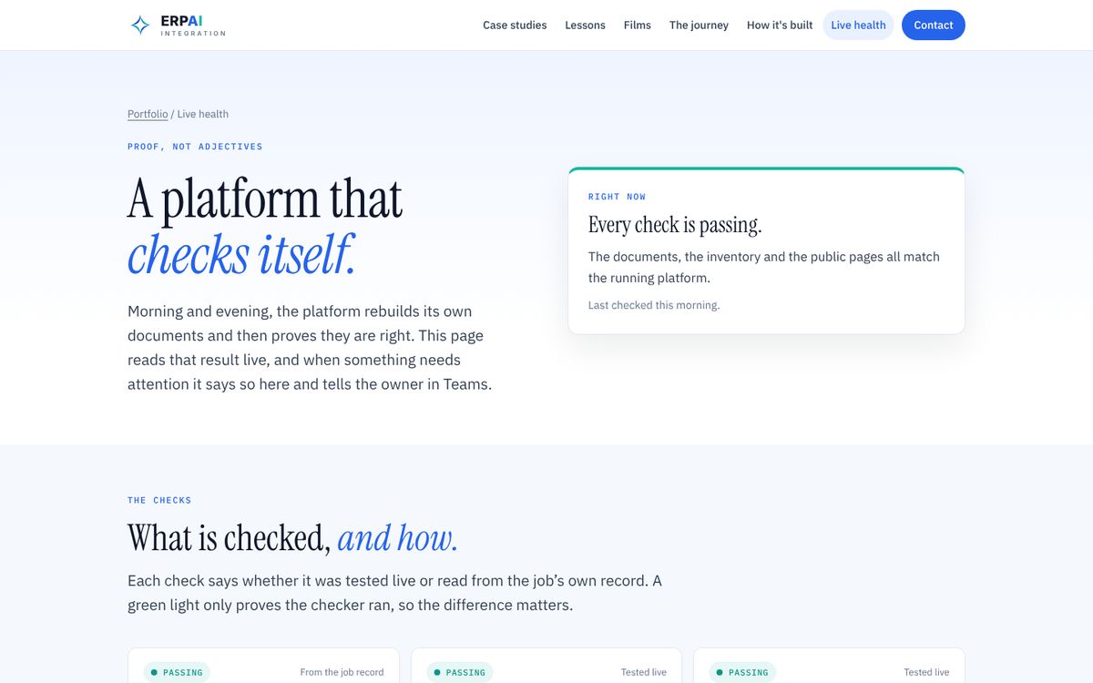 The Live health page showing every check passing
