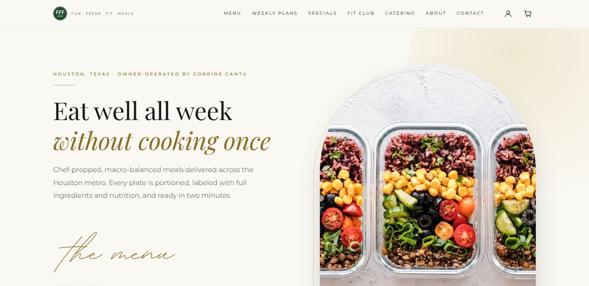 The live meal-prep storefront home page